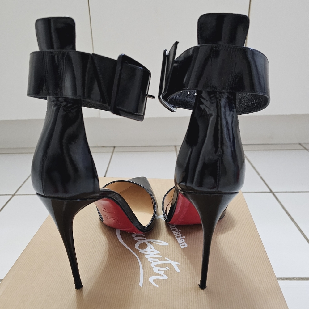 Authentic Christian Louboutin Black Patent Harler 100 Ankle Strap Pumps Sz 41 - Picture 5 of 16